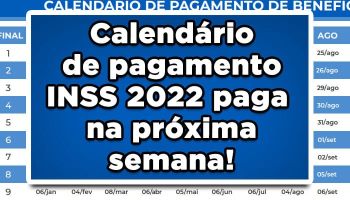 Calendário pagamento INSS 2022