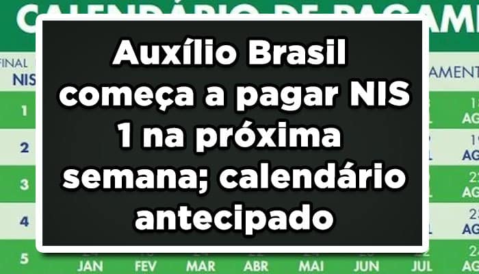 Auxílio Brasil começa a pagar NIS 1 na próxima semana; calendário antecipado