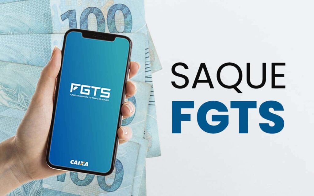 mao com celular no aplicativo fgts informando sobre o saque fgts