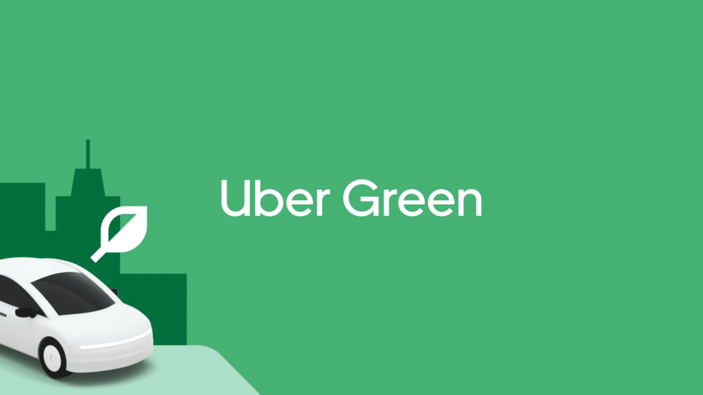 uma imagem com o fundo verde, um carro desenhado, para falar do Uber Green, projeto da Uber Brasil.