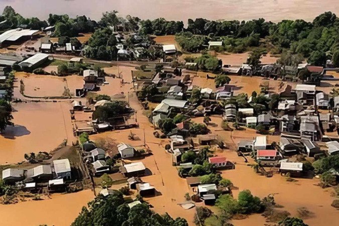 imagem de uma cidade com vítimas de inundações no RS