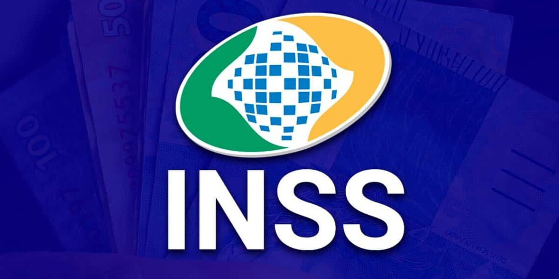 imagem mostra o logotipo do inss com um fundo azul e algumas notas de dinheiro.