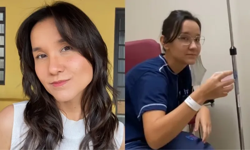 Beatriz, sobrevivente contra câncer de intestino e hoje fala sobre a importância da detecção.