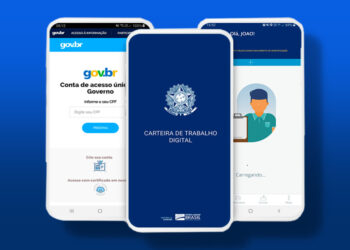 celulares acessando a carteira de trabalho digital e o aplicativo do gov.br
